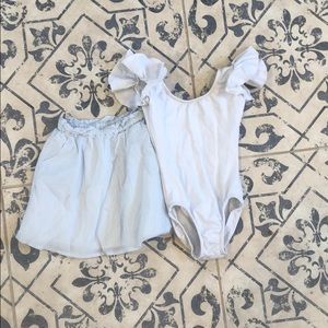 Girls blue and white striped skirt and leotard